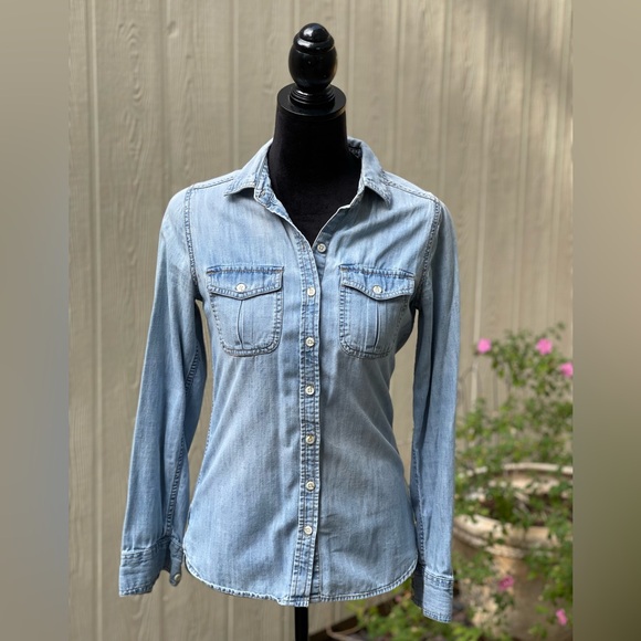 Cotton denim button down shirt - Picture 1 of 4